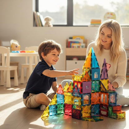 Anbalulu Magnetic Tiles 100PCS with 2 Cars, STEM Educational Building Blocks for Kids Ages 3-9, Magnet Construction Toys Gift for Toddlers