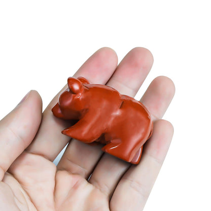 SMQ 2" Crystal Bear Statue, Natural Gemstone Handmade Figurine Sculpture, Healing Crystal Animal Stone Office Home Decor Collectibles Gift (Red Jasper)