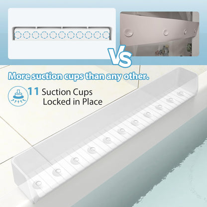AyNirser Bathtub Splash Guard Play Shelf Over Tub 31” with Strong Suction Cups, Silicone Tub Water Guards Toy Tray Holder No Mess Water Spill in Bathroom-White