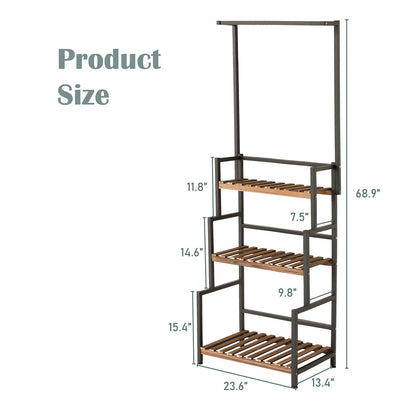 ULIKE Plant Stand Outdoor Indoor Hanging Plant Shelf for Multiple Plants 3 Tier Tall Plant Stand Wood Rack with Metal Frame for Patio Garden Balcony