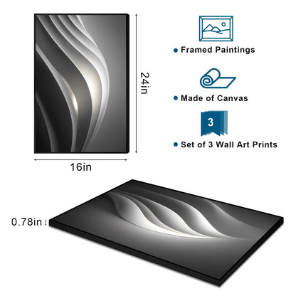 Altimpo Large Frame Modern Abstarct Wall Art for Living Room, Minimalist Bright Style 3 Piece Canvas wall art painting, Grey Melody Wall Art for Bedroom, Home, Hotel, Office 16x24IN
