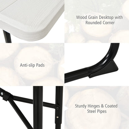 renatone Folding Picnic Table and Bench Set w/Wood Grain for Adults, Indoor & Outdoor Steel Frame Collapsible Camping Table for BBQ, Parties, Camping and Picnic (White)