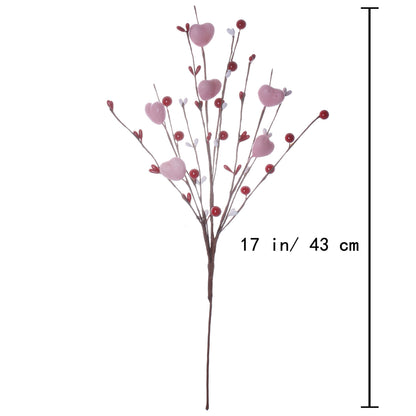 J'FLORU Valentine’s Day Decorations 6 Pack Valentines Day Picks Berry Stems with Pink Hearts for Valentine Decor Anniversary Wedding Decorations (Red/Pink)