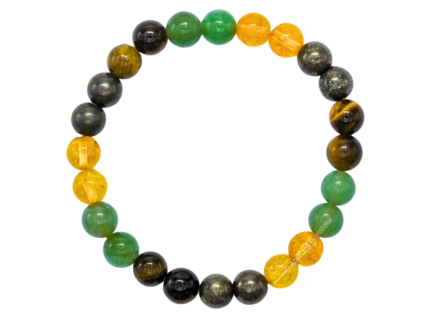 Amazing Gemstone Money Success Pyrite Bracelet - Citrine Quartz, Green Aventurine, Tiger Eye Protection Healing Crystal Bracelet - Gemstone Beaded Stretchable Bracelet Pulseras Para Hombres Mujer