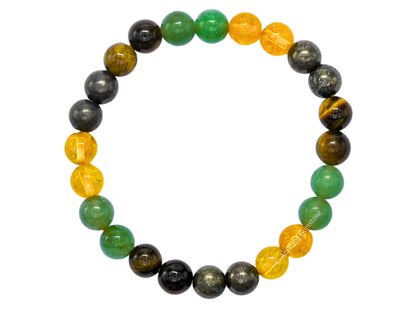 Amazing Gemstone Money Success Pyrite Bracelet - Citrine Quartz, Green Aventurine, Tiger Eye Protection Healing Crystal Bracelet - Gemstone Beaded Stretchable Bracelet Pulseras Para Hombres Mujer