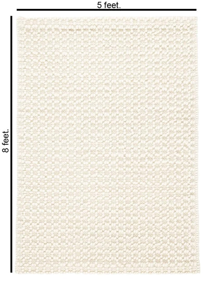 The Knitted Co. Handwoven Wool Area Rug - Hand Woven Natural Carpet Rugs- Bedroom Living Room Dining Room (Ivory- 5'x8')