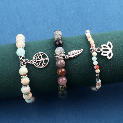 UEUC Tree of Life Yoga Healing Stone Bracelets,Multilayer Lotus Chakra Stone Reiki Bracelet Sets,Anxiety Crystal Natural Stone,for Women Stress Relief(#149)
