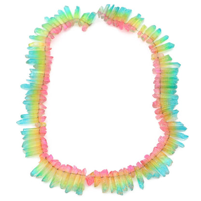 BEADIA Pink/Green Titanium Coated Crystal Quartz Spike Point Stick Beads Rough 1.0"-1.5" for Jewelry Making 15 Inch/Strand
