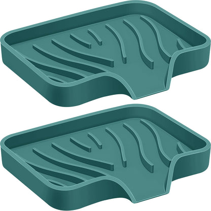 2PCS Self Draining Soap Holder,Spofit Silicone Soap Dish, Suitable for for Kitchen, Bathroom, Shower, Bath Tub,Soap Container (Green)