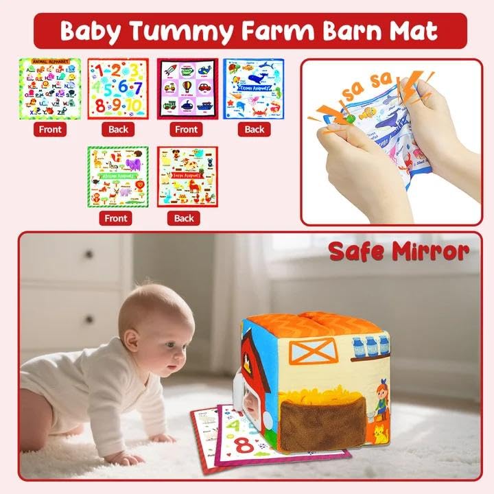 Baby Tissue Box Toys for 6-12 Months, 13PCS Surprise Barn Toy with Stuffed Farm Animals, Rattle, Soft Paper, Mirror, Montessori Educational Sensory Toys for Babies,Sensory Toys for Toddlers