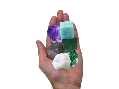 Amazing Gemstone Crystals for Blood Pressure Control, Set of 6 Blood Stone, Hematite, Moss Agate, Amazonite, Snow Quartz and Amethyst Healing Crystals and Stones