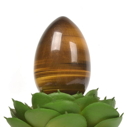 Justinstones Natural Yellow Tiger Eye Gemstone Egg Crystal Healing Chakra Meditation Home Office Decor Stone with Stone Stand