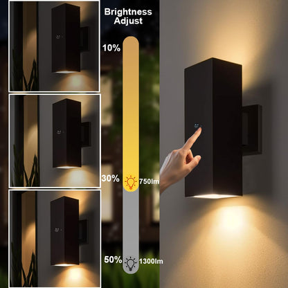 Motion Sensor Outdoor Wall Lights 2-Pack, Dusk to Dawn Exterior Light Fixtures with 3 Lighting Modes, 13'' Up Down Porch Lights with 15W LED Bulbs, Waterproof Wall Sconce for House, Patio, Garage