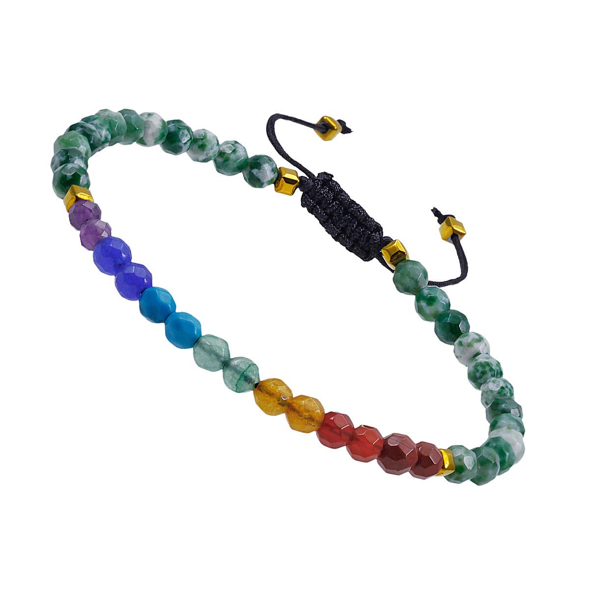 TUMBEELLUWA Beads Bracelets Faceted Stone 7 Chakra 4mm Healing Crystal Bracelet Adjustable Handmade Jewelry for Women,Green Dalmation Jasper