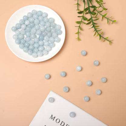 45pcs 8mm Natural Stone Beads Aquamarine Beads Energy Crystal Healing Power Gemstone for Jewelry Making, DIY Bracelet Necklace