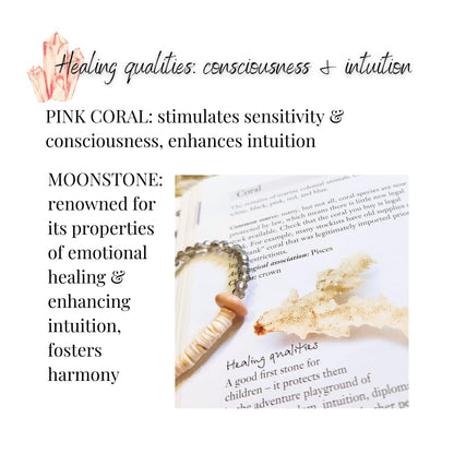 Handmade Jewelry: Crystal Bracelets for Women with Natural Gemstones - Boho Gifts by IMEL Studio (Delicate Coral Moon for consciousness and intuition)