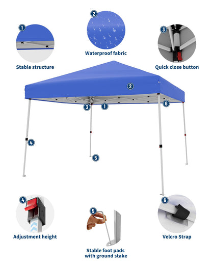 Garvee Canopy Tent, Garvee 10X10 FT Pop Up Canopy Outdoor Instant Tent Slant Legs with Carrying Bag, Portable Gazebo Shelter for Patio Deck Garden Beach - 8X8 FT Canopy Cover