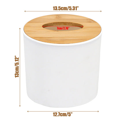 Bamboo Lid Round Tissue Holder Box 5x5'' – Decorative Toilet Paper Roll Dispenser & Dryer Sheet Case – Space-Saving Wood Organizer for Bathroom - for Paper Rolls Under 5 inches only