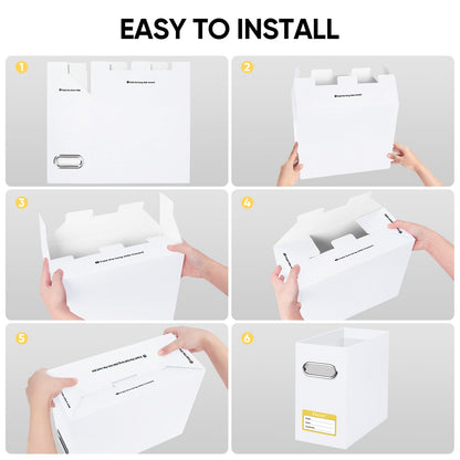 BALEINE File Organizer Box, Cardboard File Folder Organizer with Handle for Letter Size, Portable Collapsible Hanging Filing Box for Home Office Document Storage (2 Pack, White)