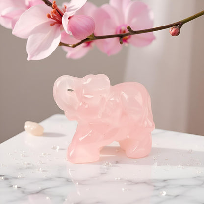 SquarezhenBo Elephant Ornament, Elephant Statue, Jade Stone Handcraft Natural Green Jade Stone Elephant Statue Decor Toys in Hand Home Décor Accents Sculptures (Pink)