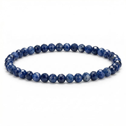 Angelstones Natural Blue Sodalite Gemstone Small Beaded Stretch Bracelet, 4mm Faceted Round Beads, Crystal Healing Bracelet for Women