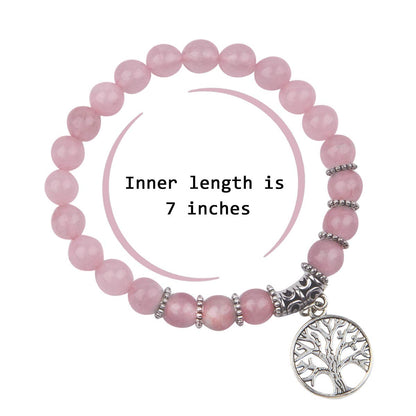 Jardme Rose Quartz Healing Pink Crystal Bracelets for Women, 8mm Beaded Natural Stone Stretch Chakra Bracelets Tree of Life Bracelet Jewelry Gifts for Women