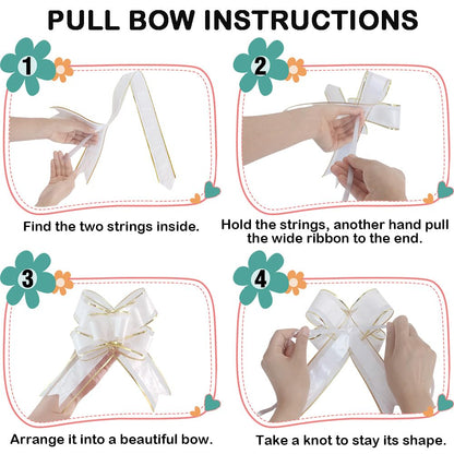 Pull Bows for Gift Wrapping, 15 PCS Large Gift Bow Bulk for Presents Package, Gift Baskets, Christmas, Wedding, and Party Decor (White with Tulle & Gold line, 6 inches)