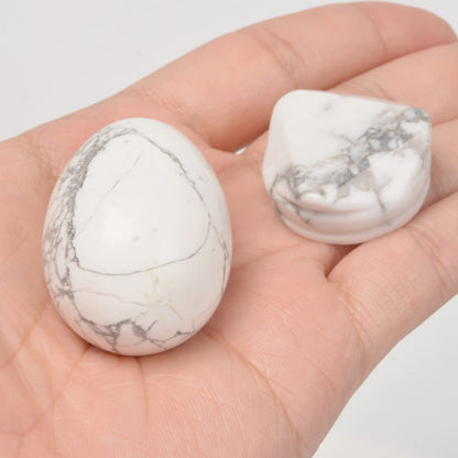 Justinstones Natural White Howlite Gemstone Egg Crystal Healing Chakra Meditation Home Office Decor Stone with Stone Stand