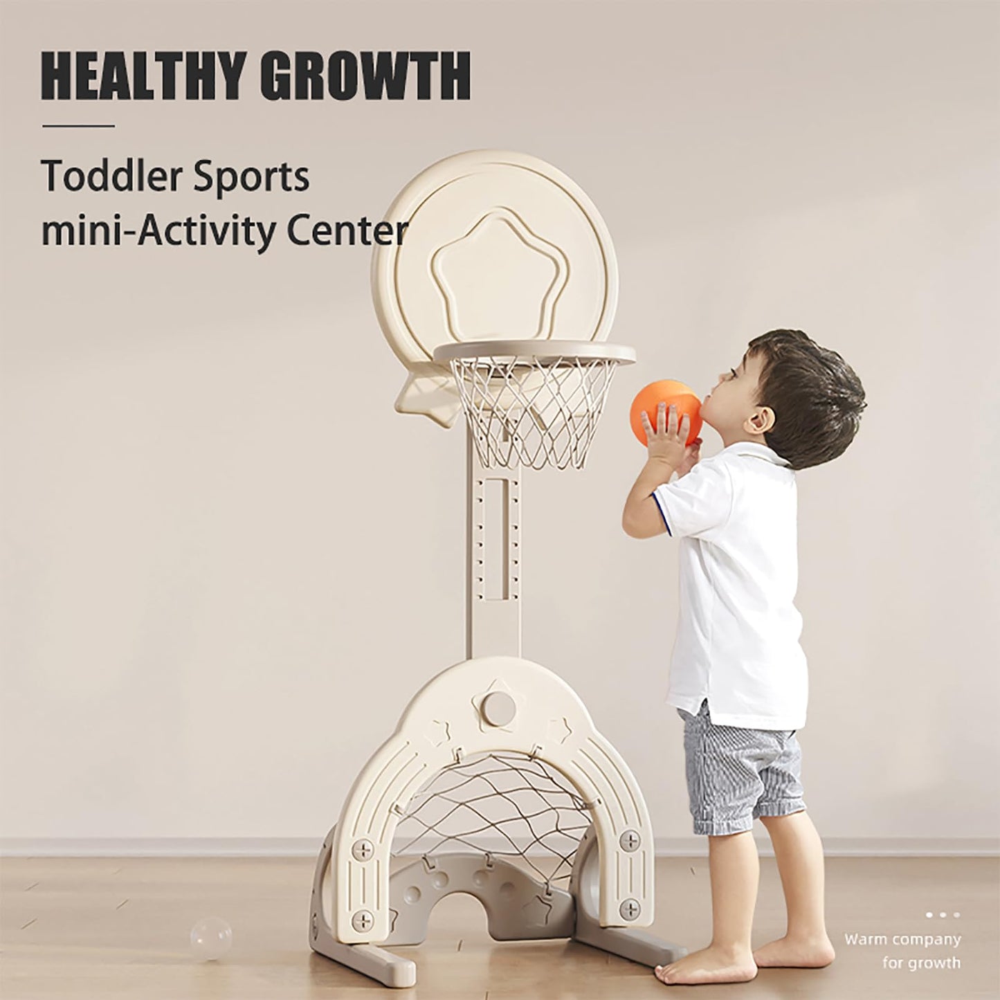 Toddler Basketball Hoop Set with 3 Balls, Adjustable Basketball Hoop Set Indoor Outdoor for Kids, Toddler Sports Activity Center, Portable Basketball Soccer Golf Game Set, Birthday Gift Grey