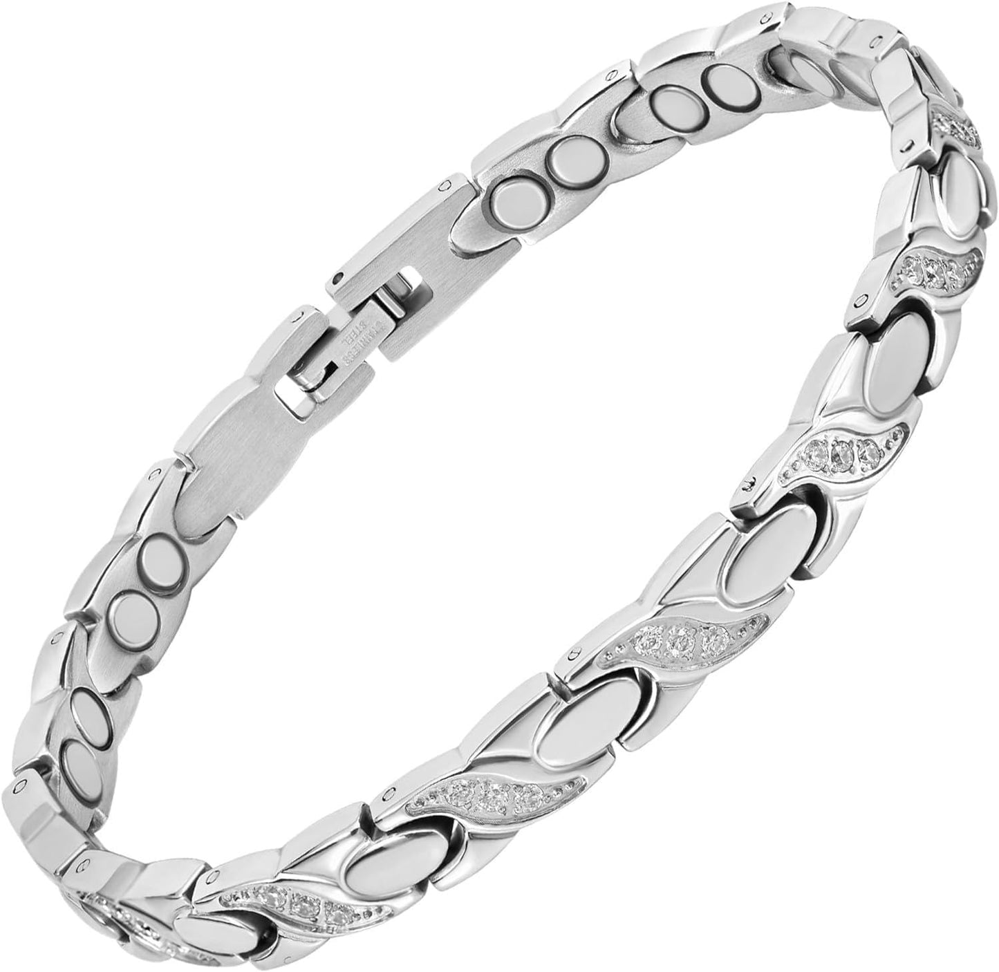 MagnetRX® Ultra Strength Magnetic Bracelets for Women – Double Magnet Stainless Steel Crystal Bracelet for Women – Adjustable Bracelet Length with Sizing Tool (Silver)