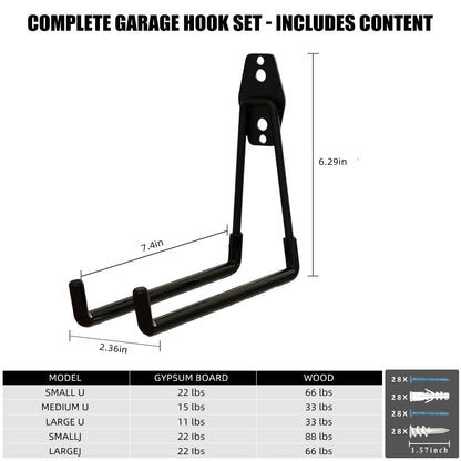CRXCRC Garage Hooks, 4 Pack 7.7inch Large Square Wall Hooks for Hanging Heavy Duty Ladders, Bikes, Tools Ideal for Garage, Garden, Basement Utility Room Storage (Black)