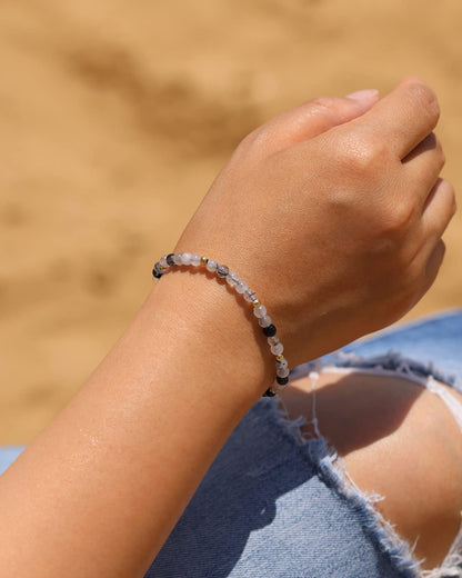 Jewever Gemstone Bracelet for Women Crystals and Healing Stones Beaded Stone Chakra Bracelets Healing Energy Crystal Jewelry Gifts Adjustable 4mm (Rutilated Quartz)