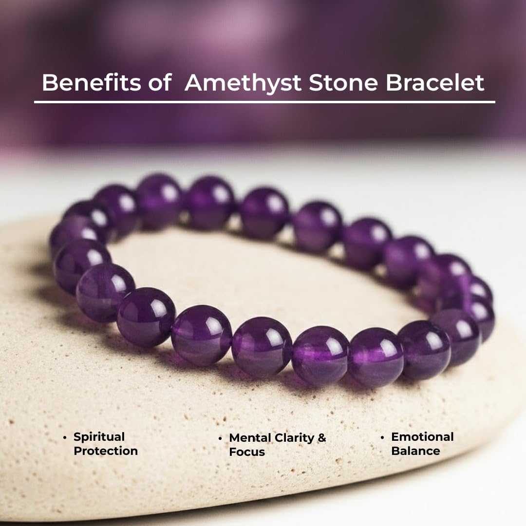 Divine Hindu Amethyst Crystal Bracelet | Makar Rashi (Capricorn) Zodiac Stone | Certified Healing Gem | Reiki Energy | Chakra Alignment | Meditation & Protection for Men & Women.