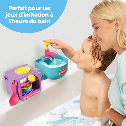 Toomies E73264 Bubble & Bake Bathtime, Bath Toddlers, Kitchen Themed Bubble Making Toy, 2 in 1 Set, Kids Water Play Suitable for 18 M & 2 3 & 4 Year Old Boys & Girls, Multicoloured, 21 X 28 X 15 cm