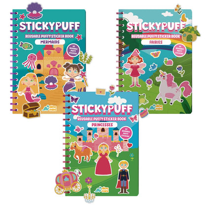 DINO MINI Stickypuff Value Pack - 3 Reusable Puffy Sticker Book for Toddlers - Puffy Stickers for Toddlers - Travel Activities for Kids Ages 4-8 - Screen Free Birthday Gifts (Wonderland)