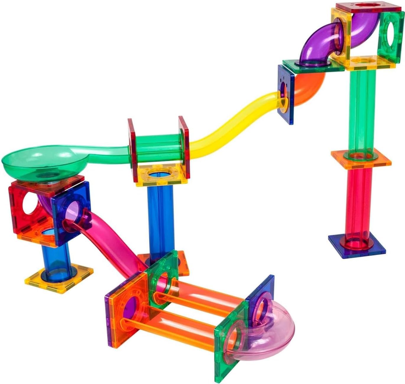 PicassoTiles 50pcs Magnetic Tiles Marble Run for Kids Race Track Toy Marble Maze Sensory Toys for Toddlers STEM Educational Set Magnet Building Blocks Construction Building Tiles Boys Girls 3+ PTG50