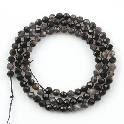 Song Xi 120pcs 3mm Natural Obsidian Gemstone Beads Faceted Round Loose Stone Beads for Jewelry Making