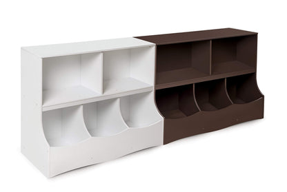 Badger Basket Multi-Bin Toy Storage Organizer and Bookshelf - Kids Cubby Shelf with 3 Bins, 2 Open Shelves, Top Display Surface - Wood Storage Unit for Playroom or Bedroom - Espresso