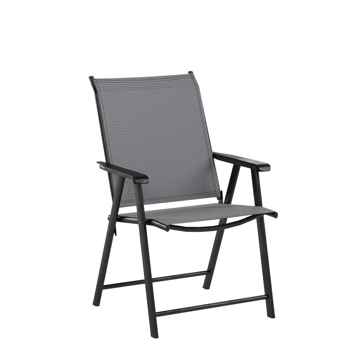 Giantex Set of 4 Folding Patio Chairs, Outdoor Portable Dining Chairs for Garden Camping Poolside Beach Deck Lawn, 4-Pack Sling Armchairs, Metal Frame, Grey