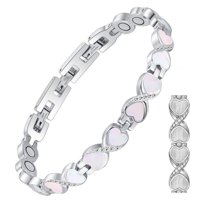 Feraco Ultra Strength Magnetic Bracelets for Women with 3800 Gauss Therapy Magnets, Titanium Steel Magnet Bracelet for Women with Natural Fritillaria, Adjustable with Sizing Tool, Original Design