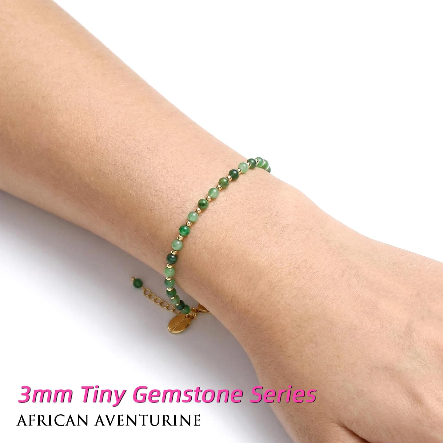 Morchic 3mm Green African Aventurine Natural Gemstone Beaded Bracelet for Women, Dainty Charm Jewelry, Adjustable 7.1-8.6" Ideal Birthday Holiday Gift