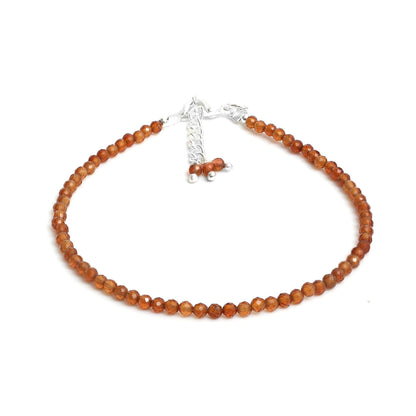 Gempires Hessonite Garnet Bracelet for Women | Dainty Gemstone Beaded Bracelet 2.5 mm | Handmade Stacking Bracelet | Adjustable Lightweight Minimalist Jewelry | Brown Orange Crystal Gift for Her