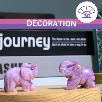 QINJIEJIE Lepidolite Crystals Elephant Decor Cute Desk Stones Figurine Natural Gemstones Decoration Home Room Office Pocket Hippie Statue Meditation Spiritual Gem Stocking Stuffers Gift for Women