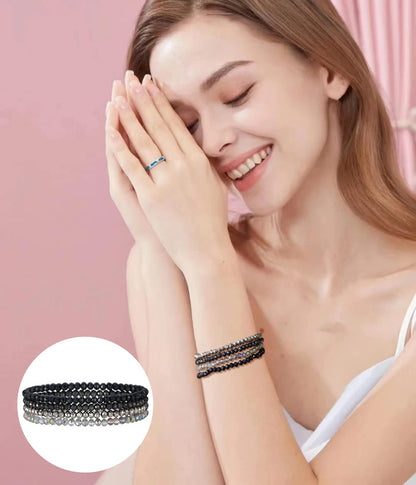 Noessla Beaded Boho Stretch Bracelet Colorful Stackable Crystal Beads Bracelets Trendy Costume Jewelry Mothers Day Gifts for Women(Black)