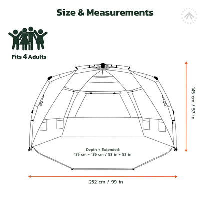 Easthills Outdoors Instant Shader Enhanced Deluxe XL Beach Tent Easy Setup 4-6 Person Popup Sun Shelter 99" Wide for Family UPF 50+ Double Silver Coating with Extended Zippered Porch Sky Blue