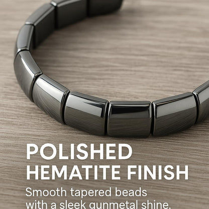 Zan Mast Hematite Bracelet for Men, Natural Stone Beaded Stretch Bracelet, Black Bead Bracelet for Men, Elastic Layered Style Jewelry Gift for Him(Long)