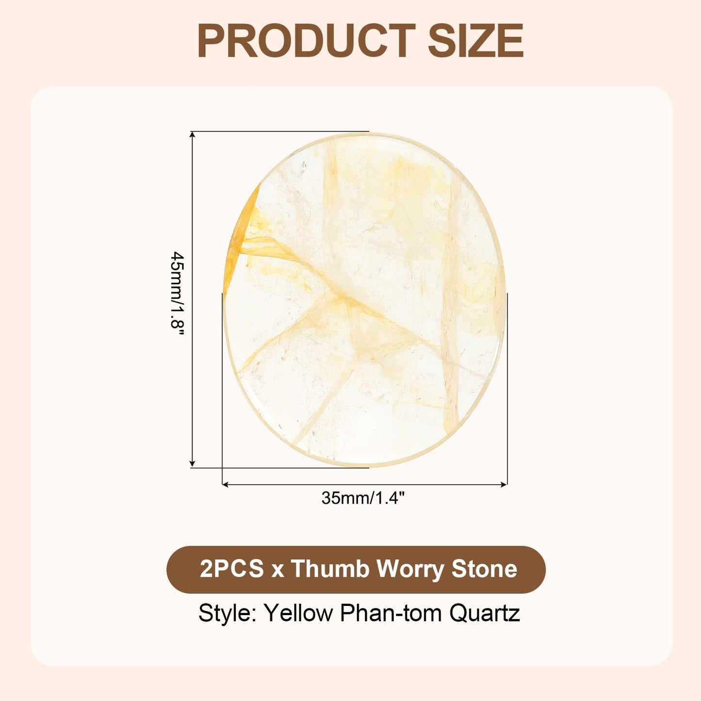 MECCANIXITY 2 Pcs Thumb Worry Stone for Anxiety, Yellow Phan-Tom Quartz Relief Crystals Hand Thumb Stones Pocket Gems Natural Polished for Yoga Meditation Relief