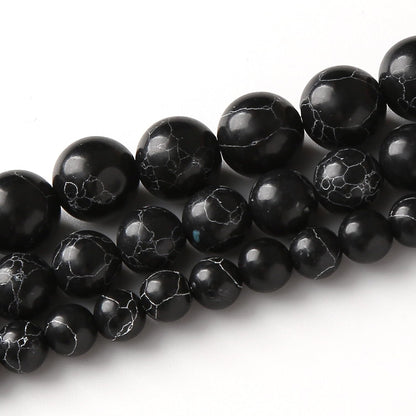 Black Turquoise Stone Beads for Jewelry Making Gemstone Round Crystal Bracelet Necklace 1 Strand 15.5inch 35PCS 10MM