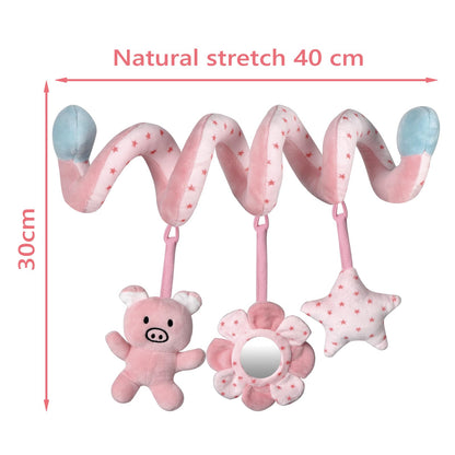 SAMMAS Car Seat Toys, Infant Baby Pink Pig Spiral Activity Hanging Toys Stroller Toys for Car Seat Stroller Bar Crib Bassinet Mobile with Mirror BB Squeaker and Rattles