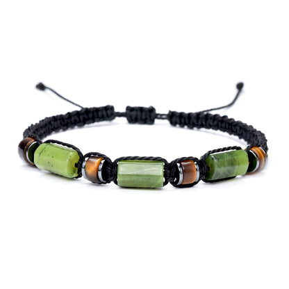 Senxilk Natural Jade & Tiger Eye Stone Bracelet - Black Braided Cord for Men & Teens Boys | Birthday, Father's Day, Christmas Gifts for Him, Son, Grandson